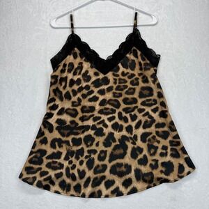 Davi&Dani Leopard Cami Top Black Lace Trim Sleeveless Casual‎ Sexy S